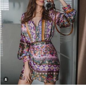 Zara Satin Effect Print Mini Dress NWT